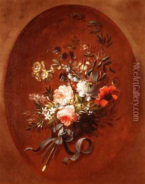 Bouquet of roses, poppies and other flowers Oil Painting - Jean-Louis Prevost