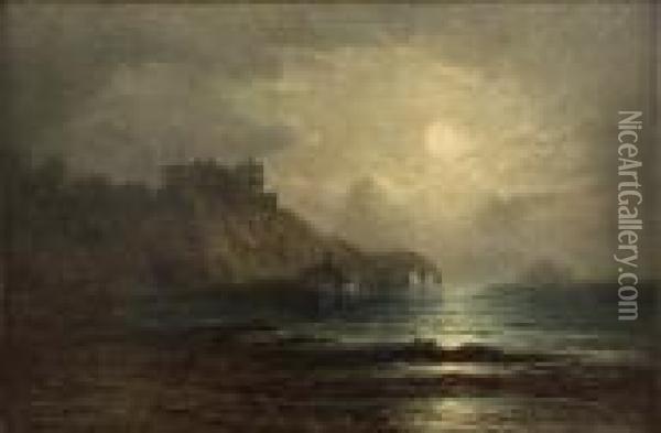 Culzean Castle, Ayrshire, Moonlight Oil Painting - Samuel Bough
