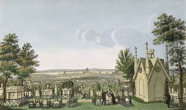 View of Pere-Lachaise Cemetery from the Gothic Chapel Oil Painting - Henri Courvoisier-Voisin