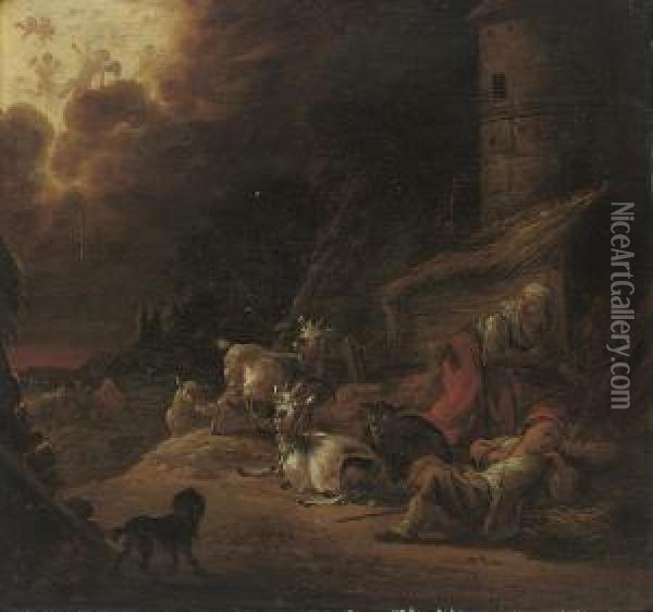 The Angels Appearing To The Shepherds Oil Painting - Cornelis Saftleven