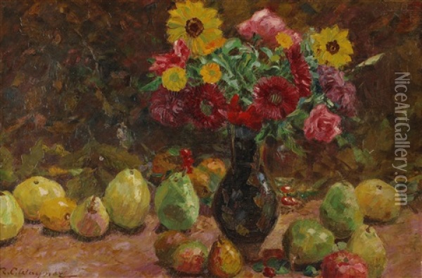 Stillleben Mit Blumen Und Fruchten Oil Painting - Richard Carl Wagner