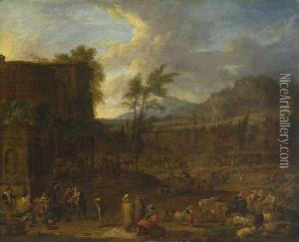 Viehmarkt. Oil Painting - Pieter Van Bredael