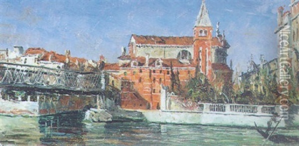 Venedig, Blick Auf San Vidale Mit Palazzo Franchetti Und Ponte Accademia Oil Painting - George Sherwood Hunter