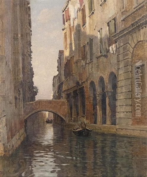 Petit Canal (venise) Oil Painting - Jean-Baptiste-Arthur Calame