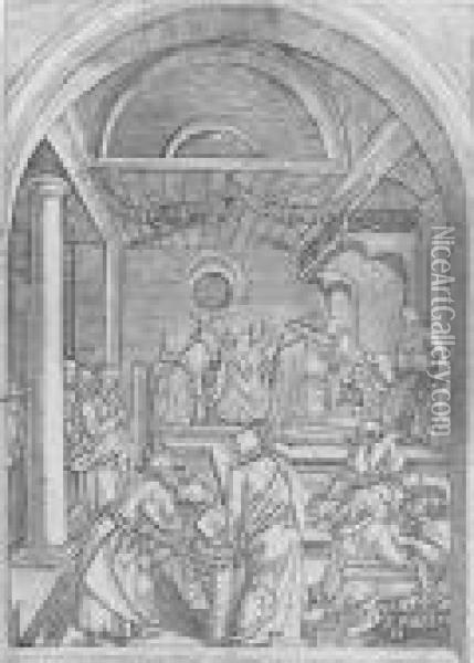 Der Zwolfjahrige Jesus Im Tempel Oil Painting - Marcantonio Raimondi