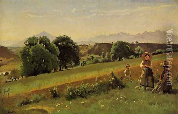 Mornex (Haute-Savoie) - Au fond, le mole Oil Painting - Jean-Baptiste-Camille Corot