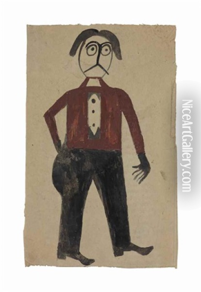 Man With Red Shirt Oil Painting - Bill Traylor
