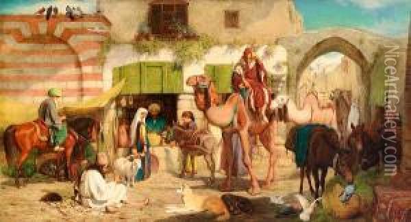 A Street In Jerusalem Oil Painting - William J. Webbe or Webb