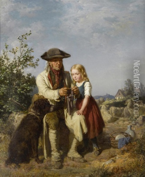 Der Alte Schaffer Und Die Enkelin (the Old Shepherd And His Granddaughter) Oil Painting - Ernst Bosch