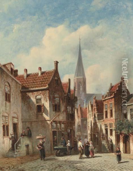 Villagers In A Dutch Town Oil Painting - Pieter Gerard Vertin