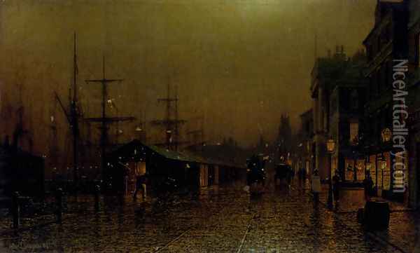 Dockside scene Oil Painting - Arthur E. Grimshaw