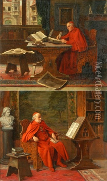 Kardinal Bei Der Lekture (+ Kardinal Beim Schreiben Eines Briefes; Pair) Oil Painting - Erwin Eichinger
