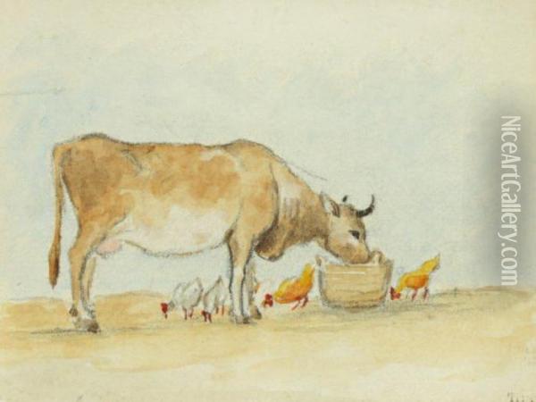 Vache Et Poules Oil Painting - Theodore Rousseau
