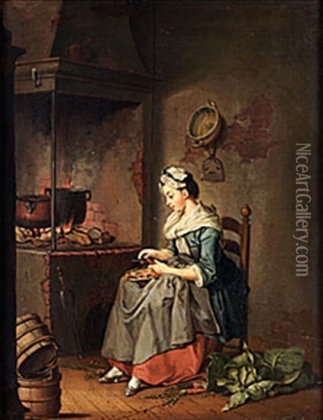 En Qvinna Som Klyfver Morotter Oil Painting - Pehr Hillestroem