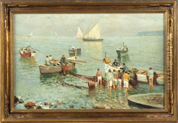 Fishing Scenes (pair) Oil Painting - Emmanuel Costa
