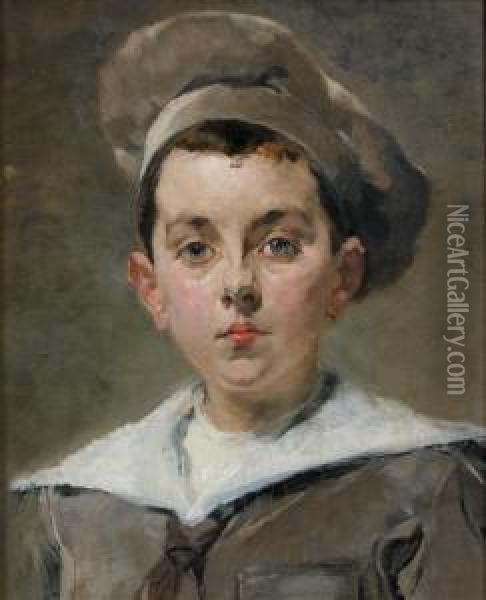 Portrait De Jeune Garcon Au Beret 
 Carton Oil Painting - Jean De La Hoese