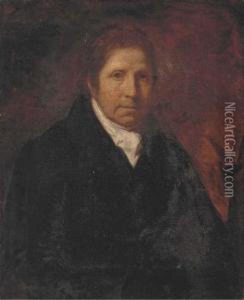 Portrait Of Edward Opie Of St. Agnes, Half-length, In A Black Coat,before A Red Curtain Oil Painting - Edward Opie