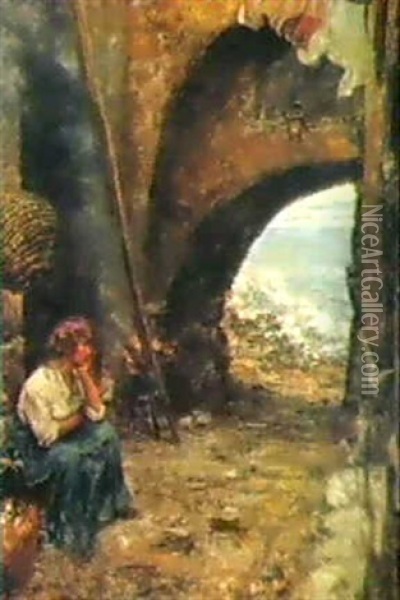 A Peasant Girl By The Sea Oil Painting - Vincenzo Migliaro