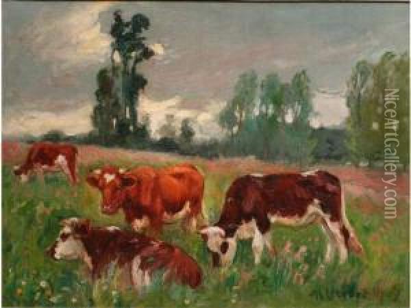 Vaches Dans Le Pre Oil Painting - Raymond Louis Lecourt