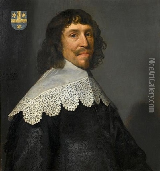 Portrait Of Jacob Pauw Of Delft, In An Embroidered Black Silk Tunic And Lace Collar Oil Painting - Michiel Janszoon van Mierevelt