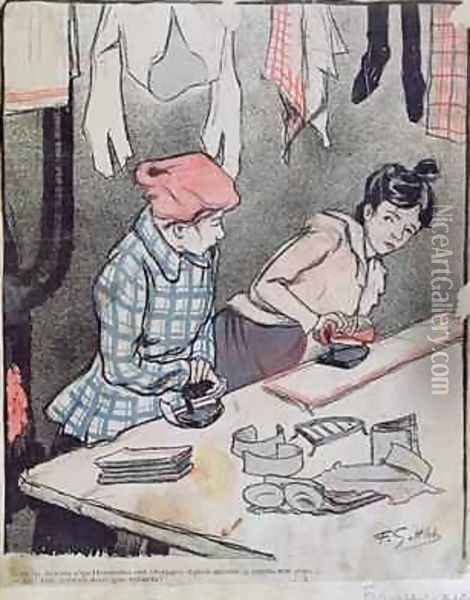 Caricature depicting two washerwomen gossiping Oil Painting - Fernand Louis Gottlob