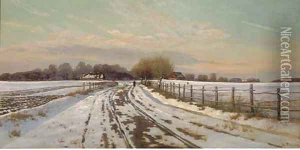 A figure in a winter landscape Oil Painting - Hans Gabriel Friis