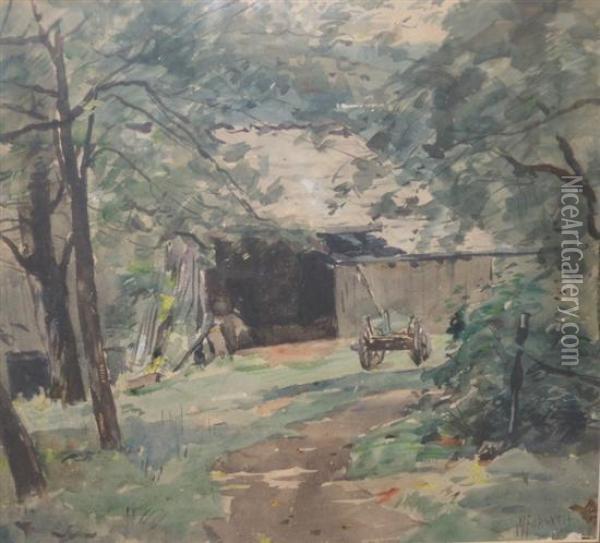 A Farm Scene With Cart Oil Painting - Arthur W. Forsyth