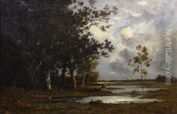 Figure Fishing By Moonlight Oil Painting - Leon Richet