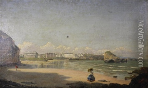 Vue De Biarritz Oil Painting - Emmanuel Joseph Lauret