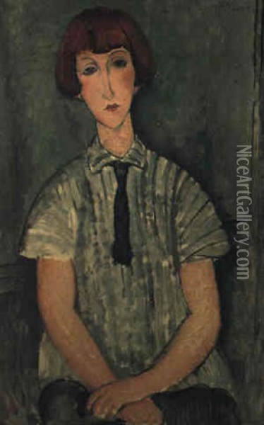 Jeune Fille A La Chemise Raye Oil Painting - Amedeo Modigliani