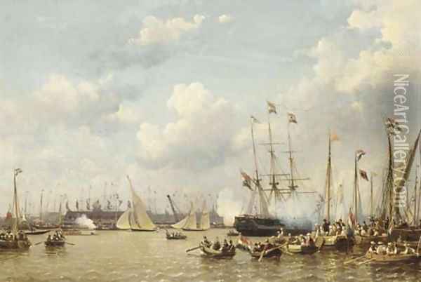 A regatta on the IJ, Amsterdam Oil Painting - Everhardus Koster