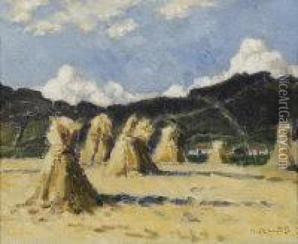 Corn Stacks, Donegal Oil Painting - Mainie Harriet Jellett