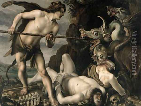 Cadmo killing the Dragon Oil Painting - Hendrick Goltzius