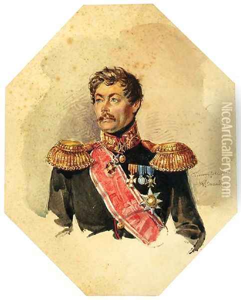 Portrait of a bemedalled Russian Officer Oil Painting - Russian School
