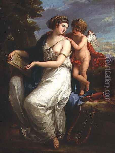 Erato the Muse of Lyric Poetry with a putto Oil Painting - Angelica Kauffmann