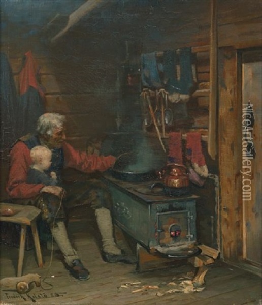 Hos Bestefar Oil Painting - Frederik Kolstoe