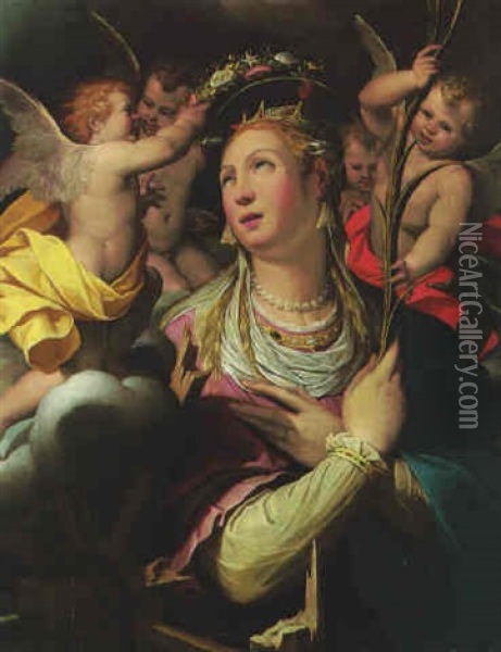 Saint Catherine Of Alexandria With Cherubs Oil Painting - Orazio Samacchini