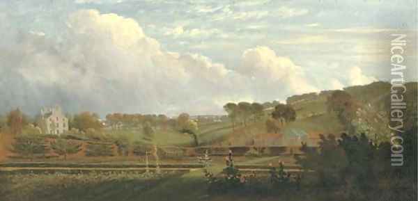A kitchen garden traditionally identified as in Hampstead, a house and outbuildings beyond Oil Painting - William Tomkins