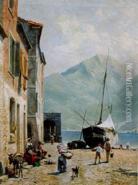 Marine View At Vernazza, Italy Oil Painting - Jacques Francois Carabain