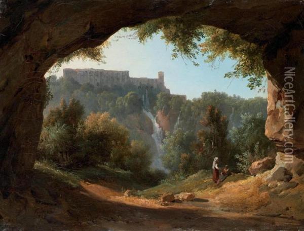 Tivoli From A Grotto Oil Painting - Jean-Charles Joseph Remond