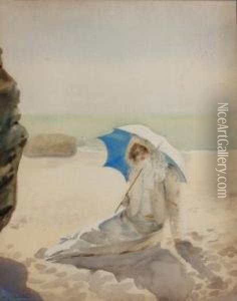 Jeune Femme Al'ombrelle Oil Painting - Henry-Julien Detouche
