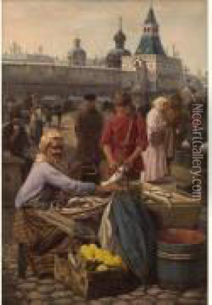 Russian Market Scene Oil Painting - Henri Houben