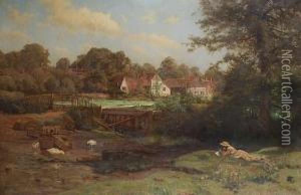 Watercress Gathering At Abinger Hammer, Surrey Oil Painting - Charles Ernest Butler