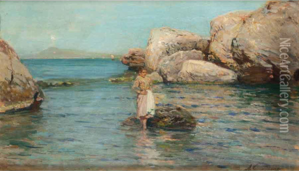 Giovinetta Sulla Spiaggia Oil Painting - Alceste Campriani