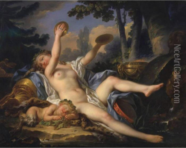 Reclining Bacchante Playing The Cymbals Oil Painting - Jean Simon Berthelemy