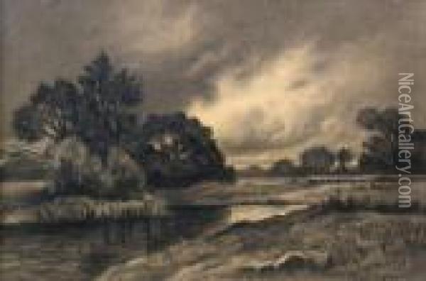 River Landscape Oil Painting - Lorenzo Palmer Latimer