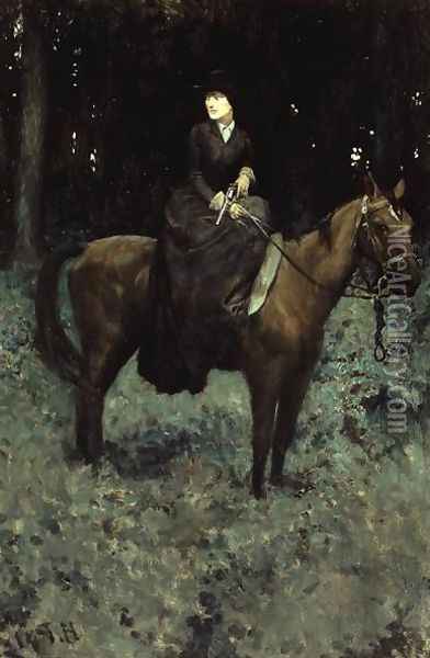 She Drew Bridle, Listening - There was No Sound, from Special Messenger by Robert W. Chambers, published in Harpers Monthly Magazine, February 1905 Oil Painting - Howard Pyle