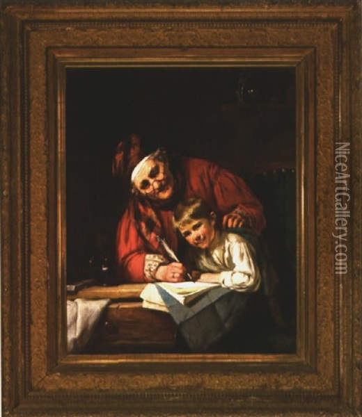 The Lesson Oil Painting - August Mueller