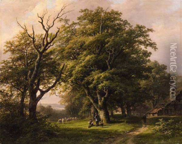 Wooded Landscape With Shepherdess Oil Painting - Johann Bernard Klombeck