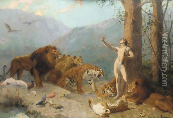 Orpheus Charming The Animals Oil Painting - Gustave Surand
